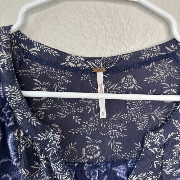 Free People Boho Printed Tunic Blouse S Button Front Long Sleeve Tie Hem Flowy R - Picture 5 of 9